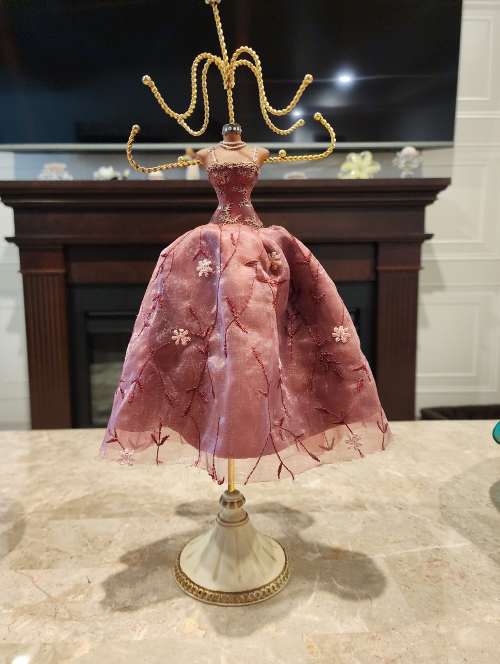 Elegant Pink Dress Mannequin Jewelry Stand 15" Tall
